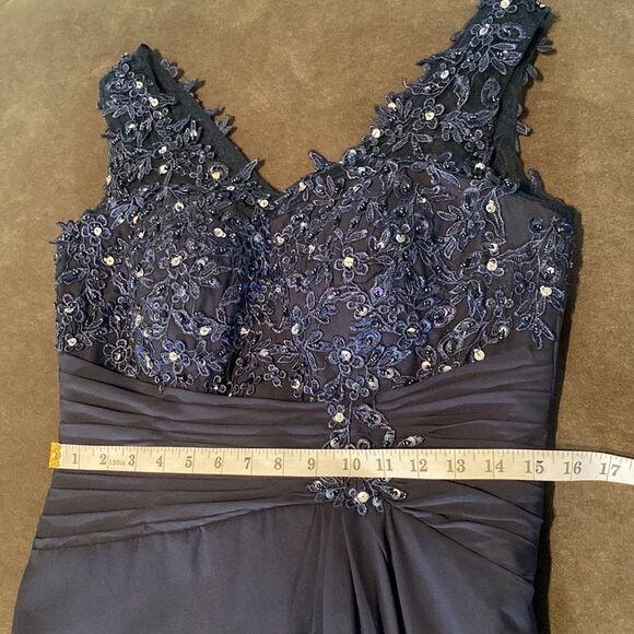 Women’s Blue Chiffon Lace Appliqué Sleeveless Dress with Matching Jacket Size 10 - Picture 11 of 13